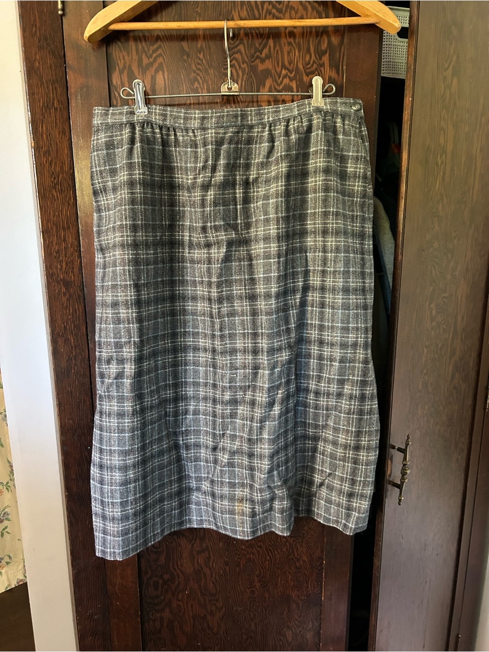 Vintage Pendleton Gray Plaid Midi Skirt